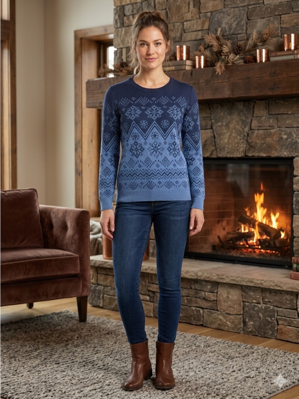 Gloria Vanderbilt Blue Patterned Fairisle Sweater Size XL